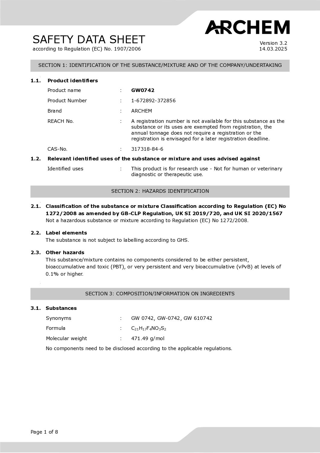 GW0742 SDS