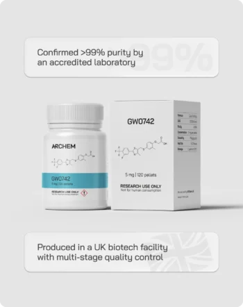 GW0742 research-grade compound, 99% purity, UK biotech production, multi-stage quality control, not for human consumption.