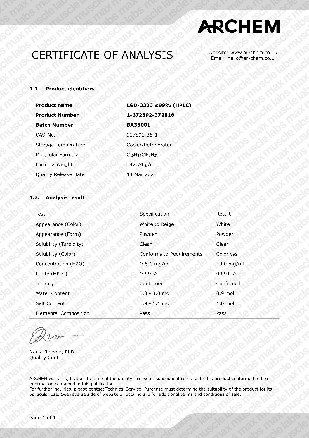 LGD-3303 COA BA35001