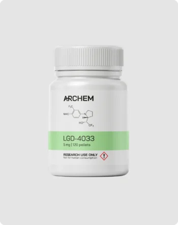 LGD-4033 chemical structure and dosage shown on research-use container.