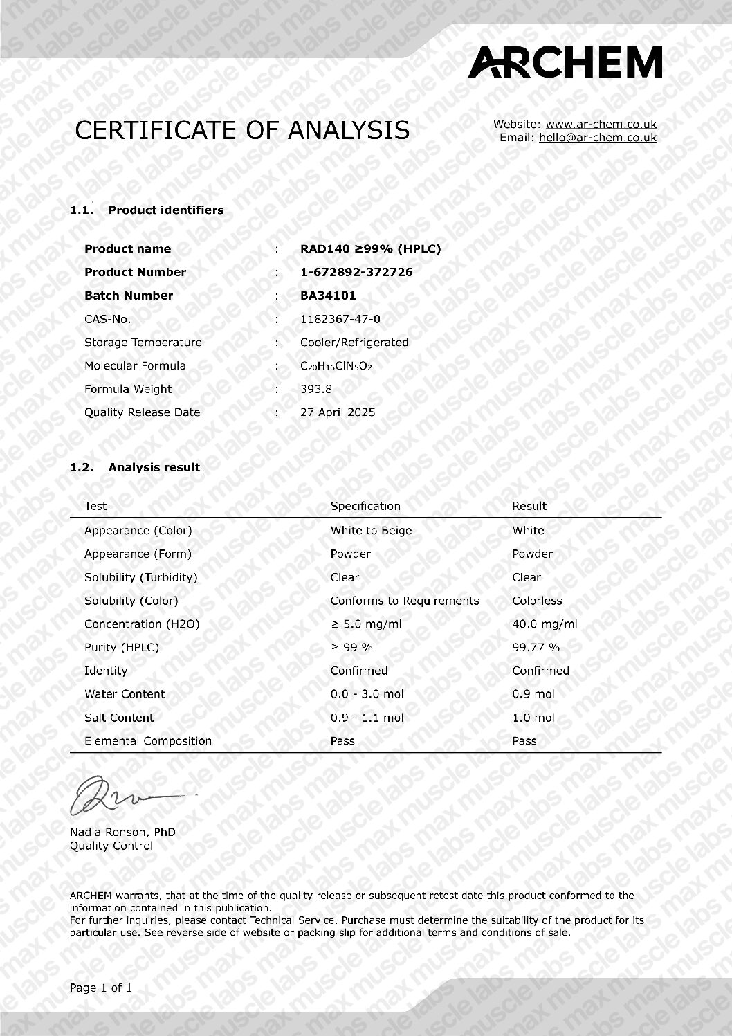 RAD-140 COA BA34101